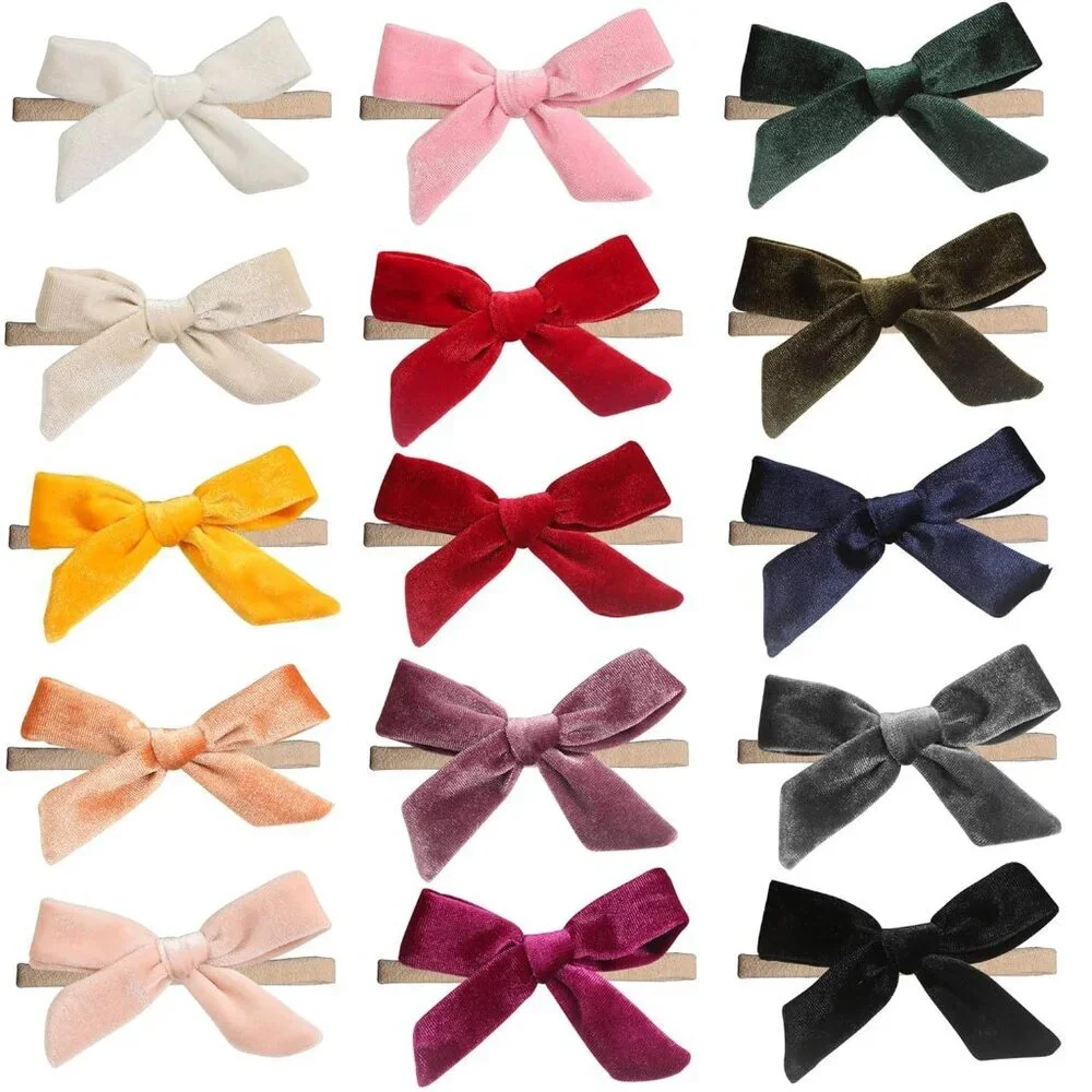 15 Pack Solid Velvet Bow Super Stretchy Nylon Headbands Hairbands Accessories fo